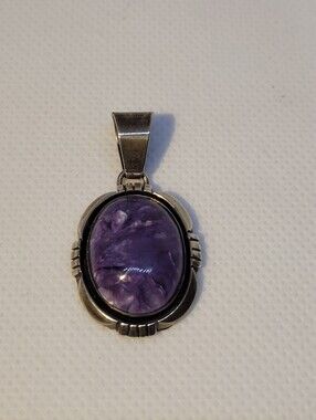 Oval Purple Charoite Stone Pendant in Sterling Silver Setting